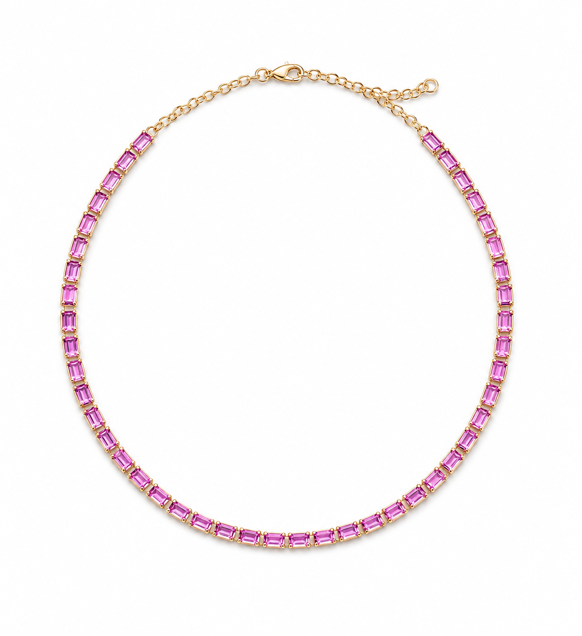 Collar Rubela de zafiros rosas baguette en oro amarillo