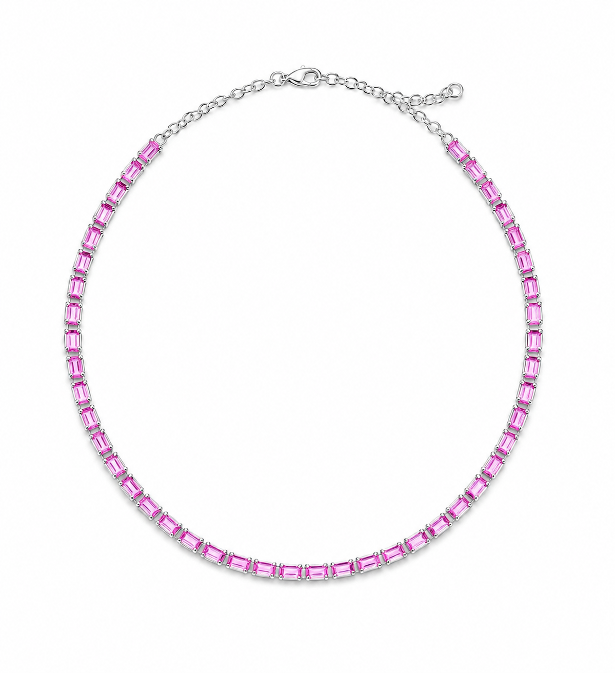 Collar Rubela de zafiros rosas baguette en oro blanco