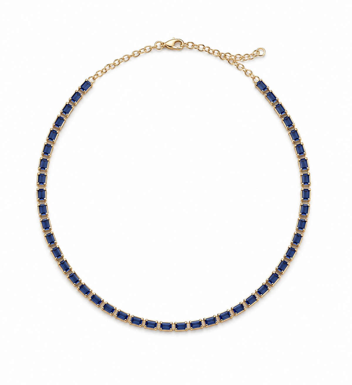 Collar de Zafiros Azules Baguette en oro amarillo