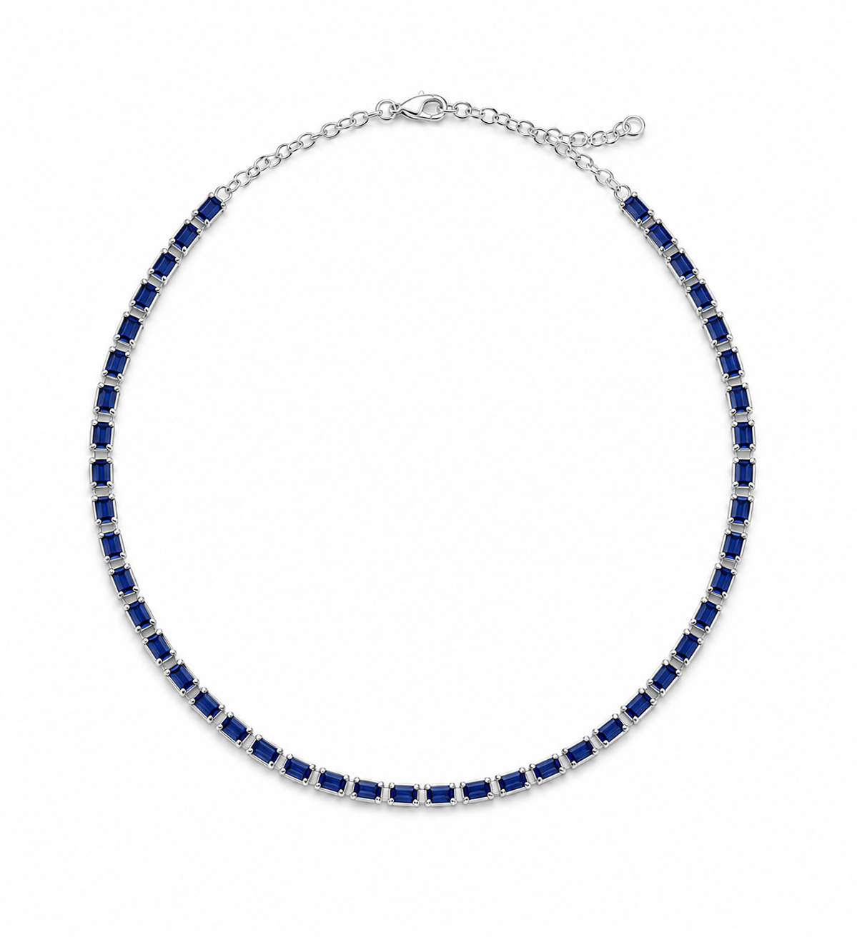 Collar de Zafiros Azules Baguette en oro blanco