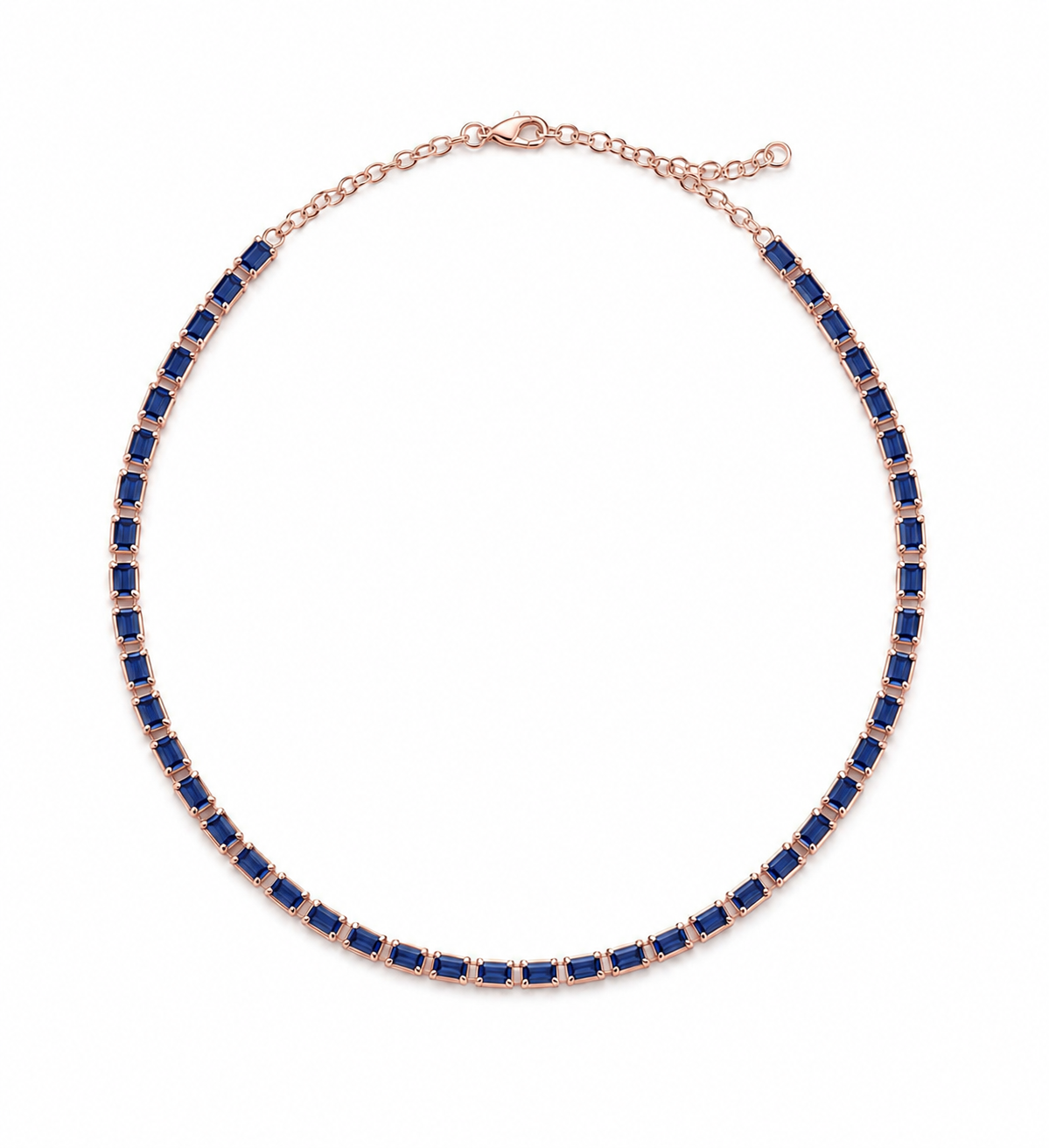 Collar de Zafiros Azules Baguette en oro rosa